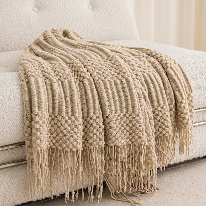 Throw Blanket Chunky Knit - Koc dziergany w kolorze khaki z