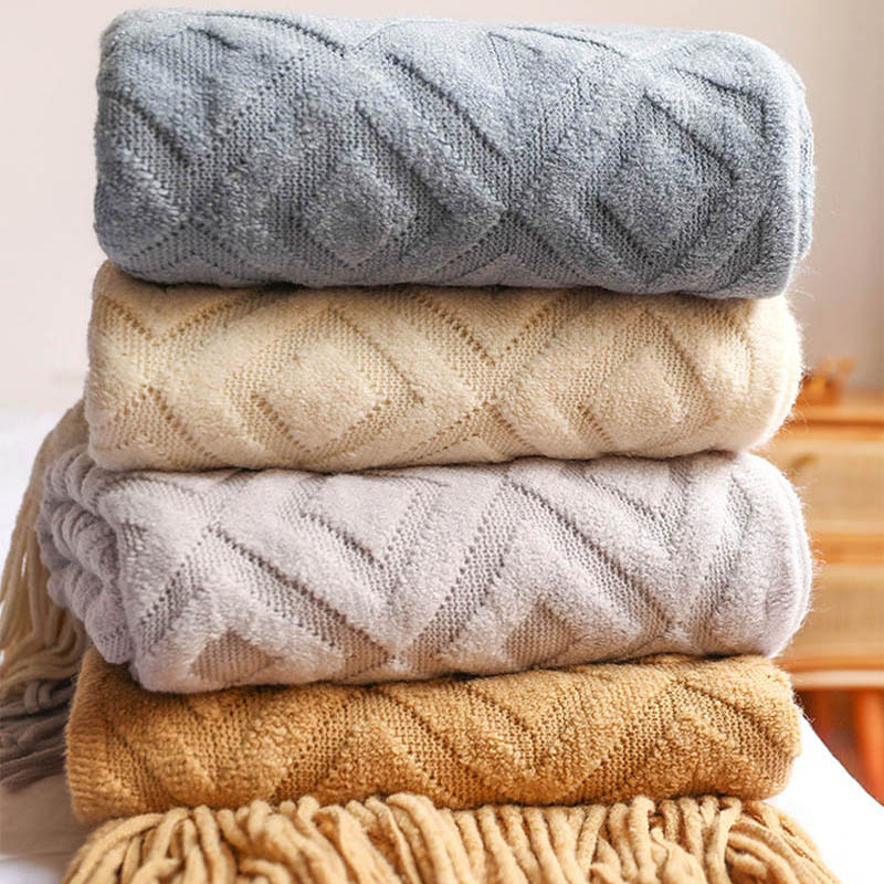 Throw Blanket Chunky Knit - Koc na łóżko Nordic dzianinowa Sofa