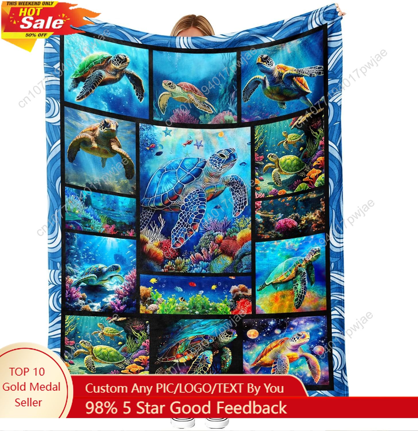 Home Textiles And Decor - Koc z flaneli z motywem żółwia