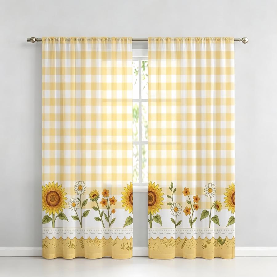 Home Textiles Plaid - 2 szt. Przezroczyste zasłony z nadrukiem