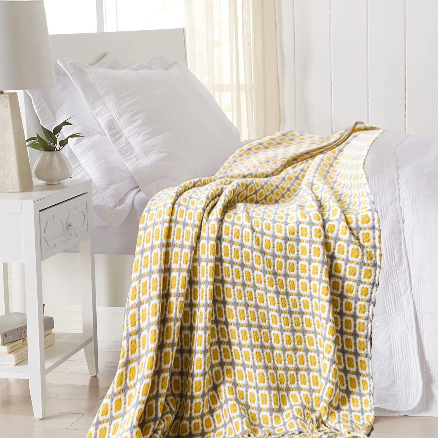 Throw Blanket Chunky Knit - Musztardowy żółty nordycki dzianinowy koc do