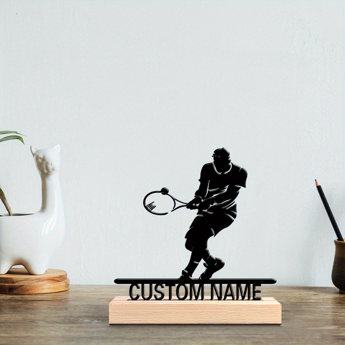 Home Textiles Products - Personalizowana metalowa statuetka tenisty z drewnianą