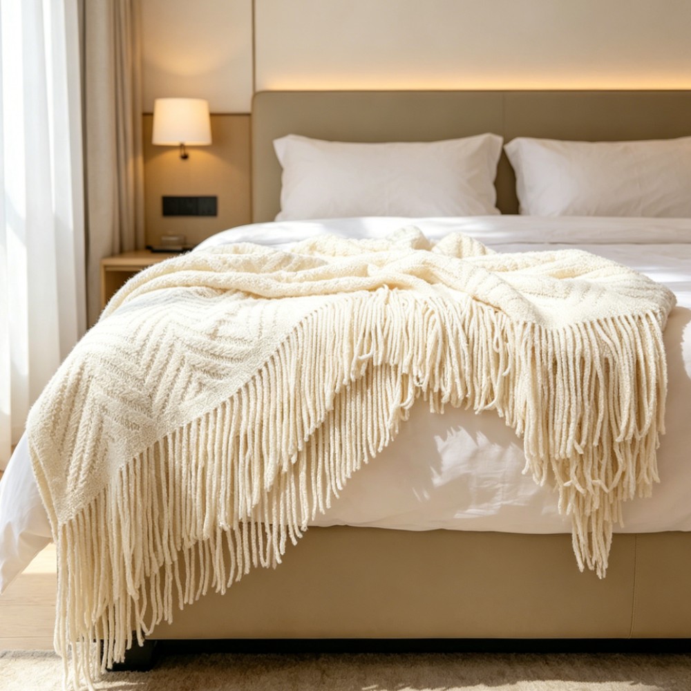 Throw Blanket Chunky Knit - Luksusowy, gruby, kremowy pled miękki i