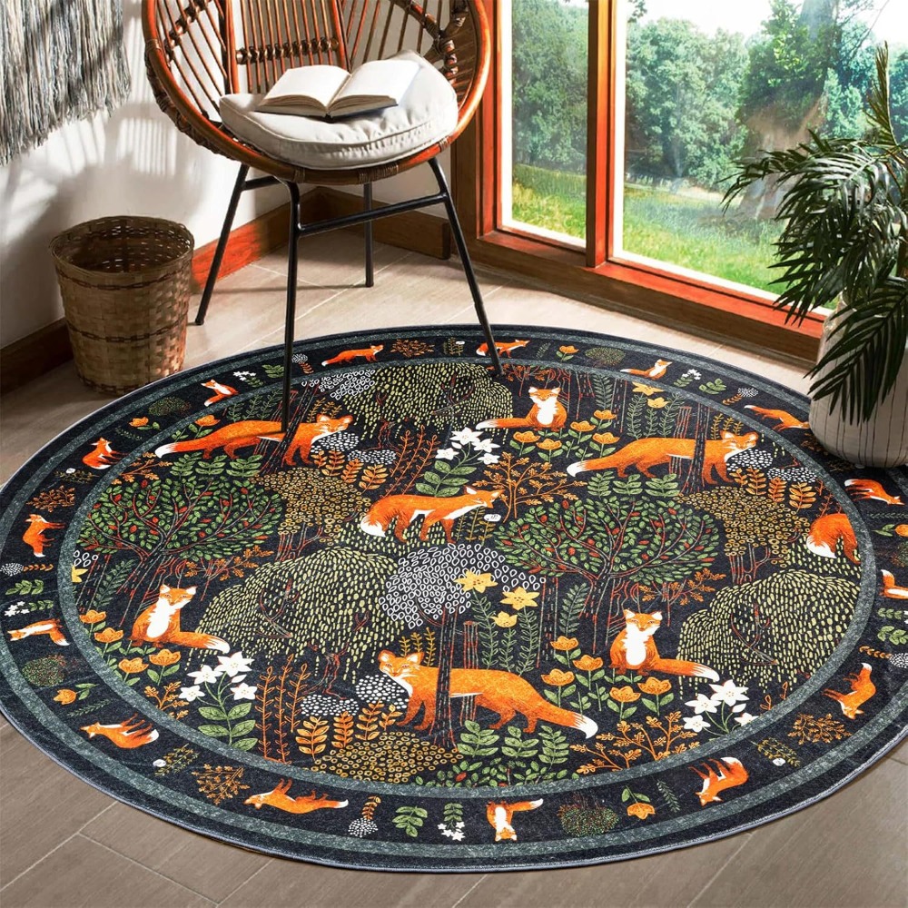 Home Textiles Plaid - Okrągły dywan z motywem leśnym z