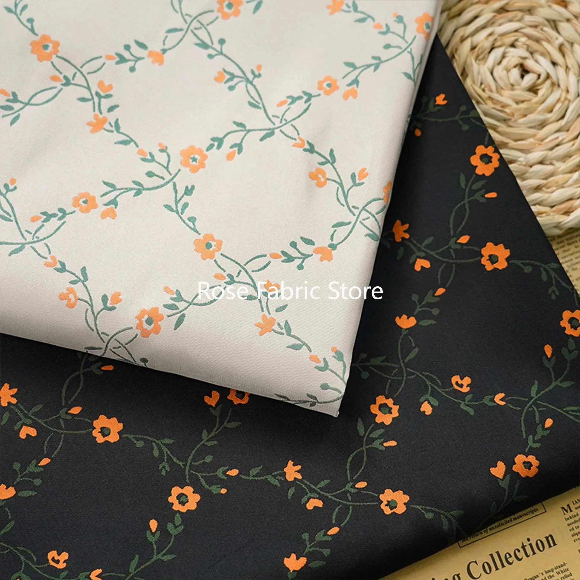 Home Textiles And Decor - 1 metr małej, kwiatowej tkaniny żakardowej