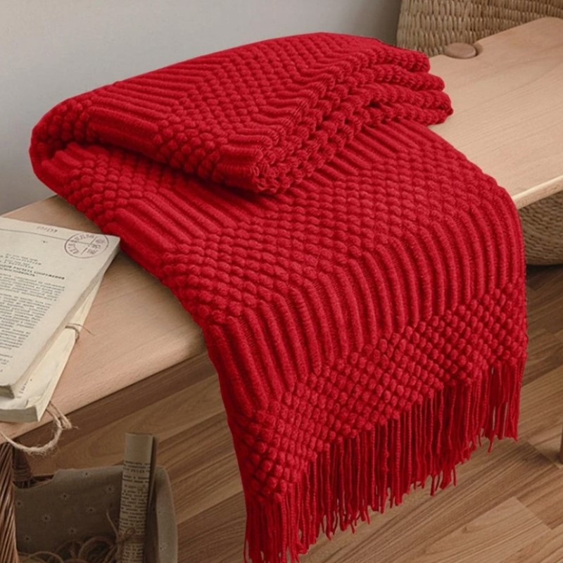 Czerwony, masywny, dziergany n – Throw Blanket Chunky Knit recenzja i cena