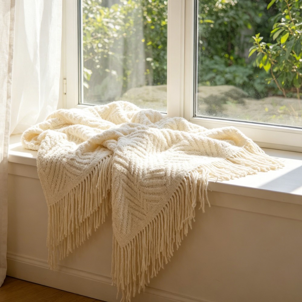 Luksusowy, gruby, kremowy pled – Throw Blanket Chunky Knit recenzja i cena